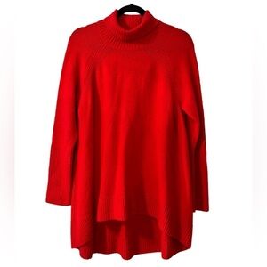 Halogen Wool Blend Sweater Womens XL Petite Red Hi Low Turtleneck Christmas